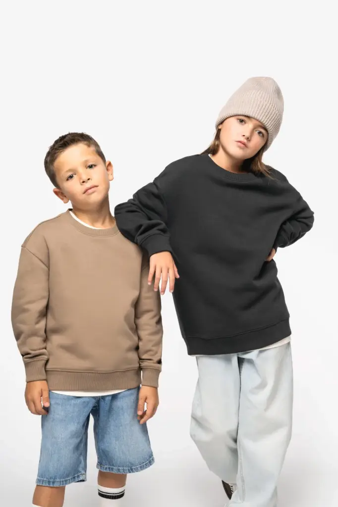 Ecologische cropped kindersweater met ronde hals