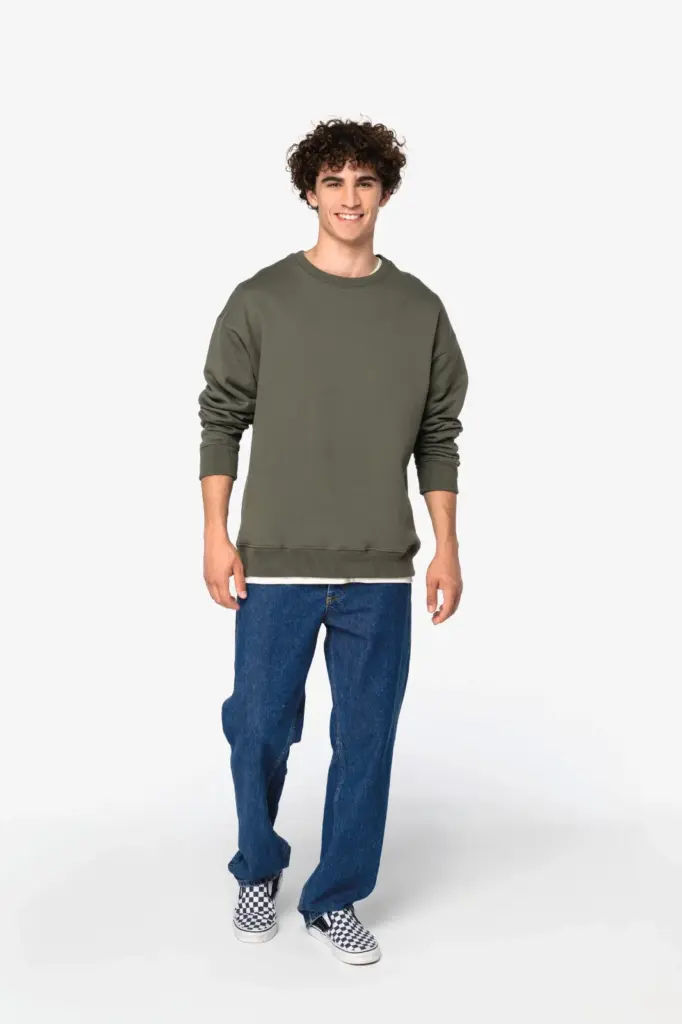 Ecologische oversized uniseks sweater met ronde hals — productfoto 2