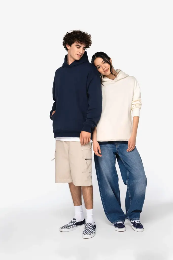 Ecologische uniseks oversized sweater met capuchon