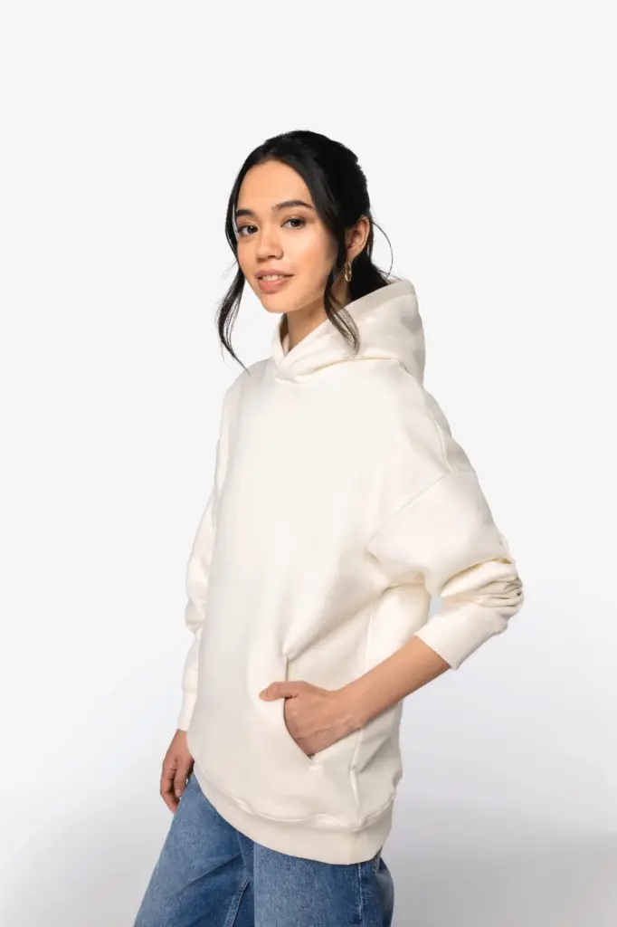 Ecologische uniseks oversized sweater met capuchon — productfoto 4