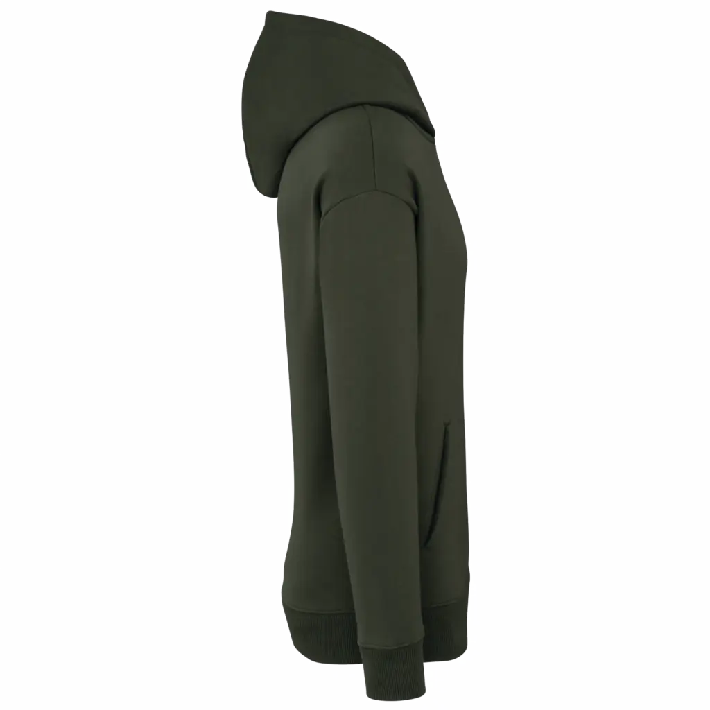 Ecologische uniseks oversized sweater met capuchon, organic khaki — productfoto 8