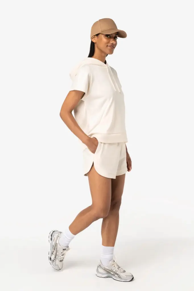 NS446-NS746-20_2026 - Hidalgo-werbeartikel Ecologische ruime, mouwloze damessweater met capuchon in French Terry — productfoto 4