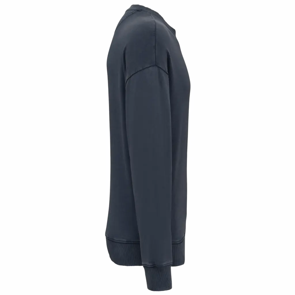 Duurzame oversized verwassen uniseks sweater met ronde hals, washed navy blue — productfoto 6