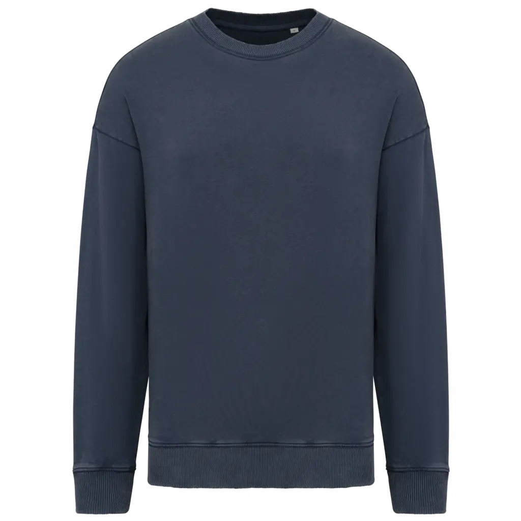 Duurzame oversized verwassen uniseks sweater met ronde hals, washed navy blue — productfoto 7