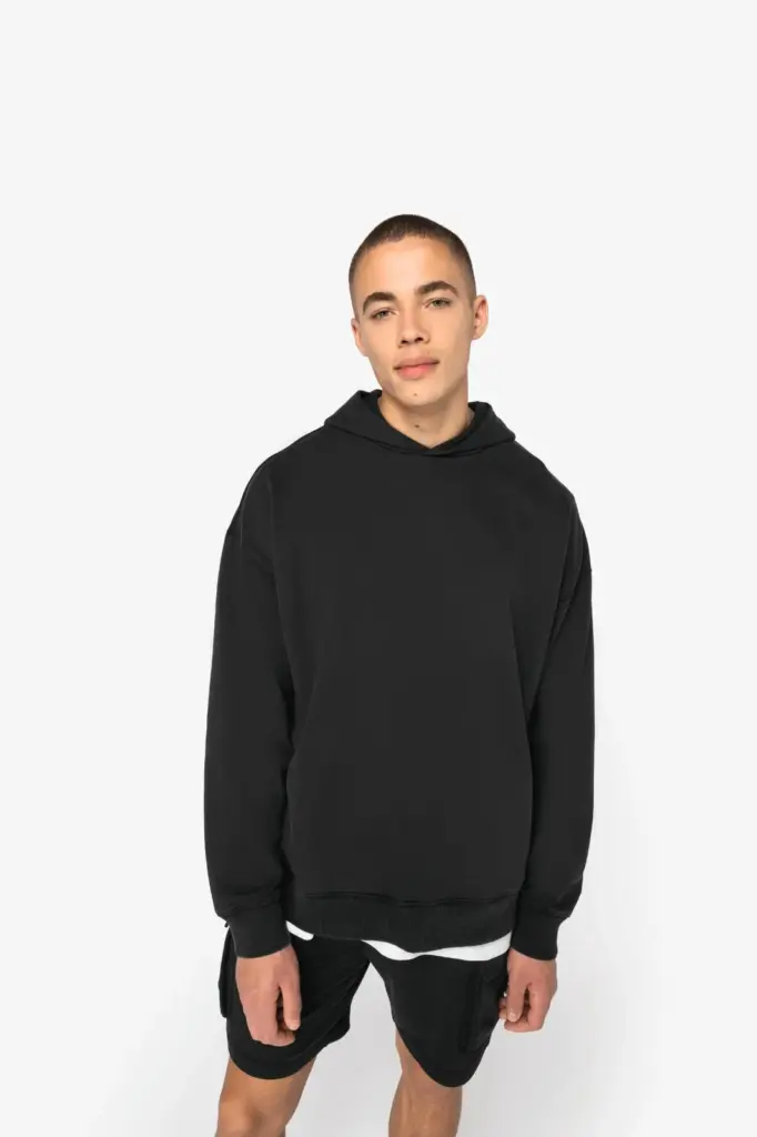 Duurzame uniseks oversized verwassen sweater met capuchon — productfoto 3
