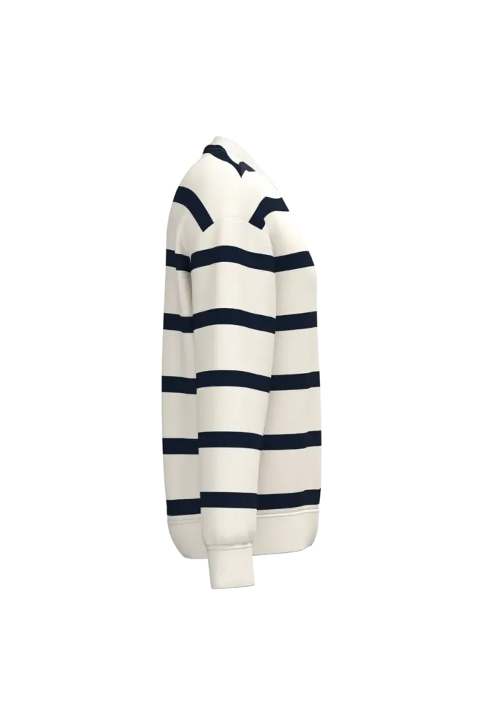PS_NS450-S_IVORY-NAVYBLUESTRIPES - Hidalgo-werbeartikel Ecologische gestreepte uniseks sweater met ronde hals en afhangende schouders, ivory/ navy blue stripes — productfoto 5