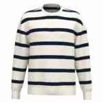 Ecologische gestreepte uniseks sweater met ronde hals en afhangende schouders, ivory/ navy blue stripes — productfoto 6