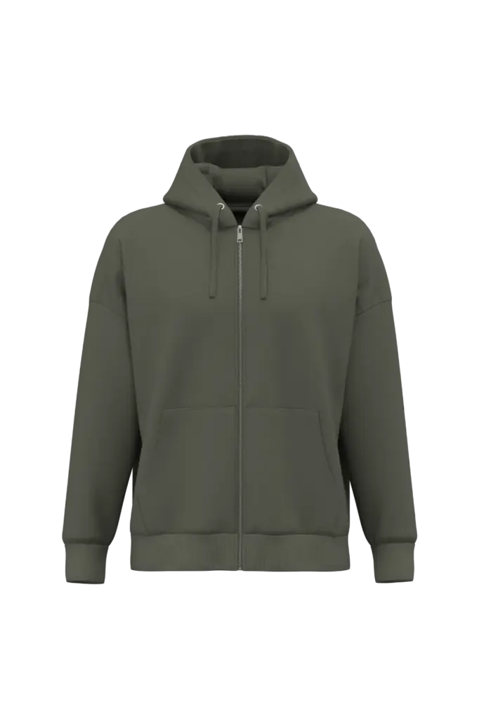 NS453 - Duurzaam uniseks oversized sweatervest met capuchon, organic khaki — productfoto 3