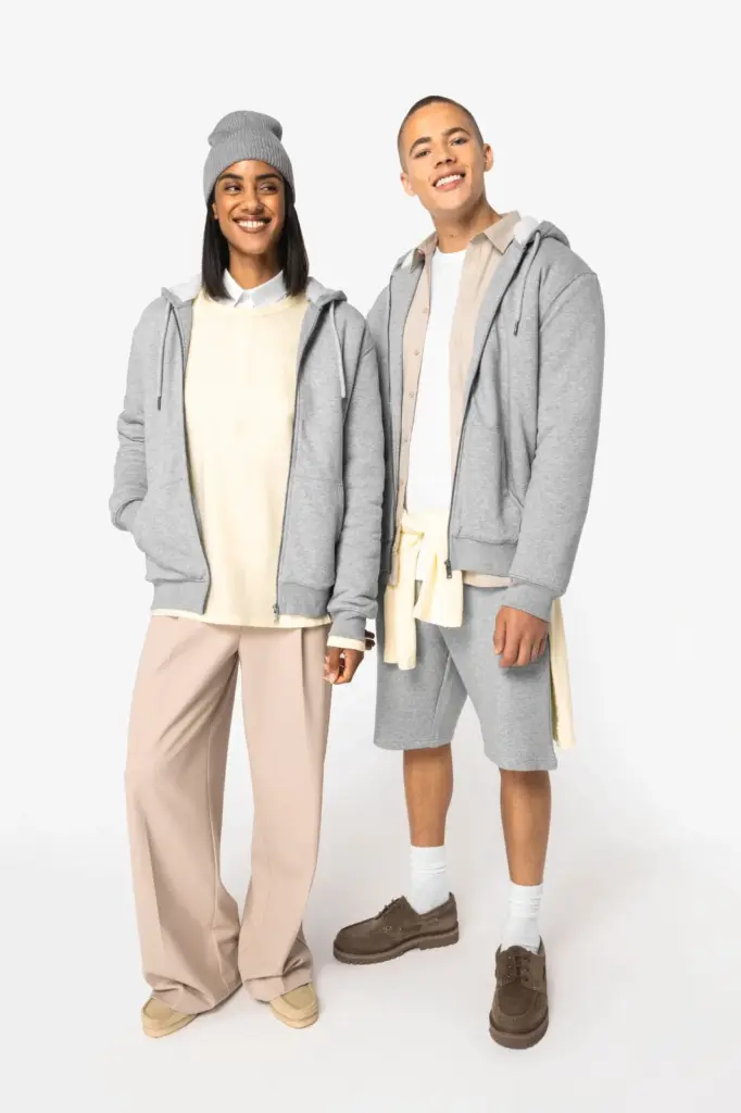 NS460-21_2026 - Hidalgo-werbeartikel Ecologische uniseks sweater met rits en sherpavoering — productfoto 2