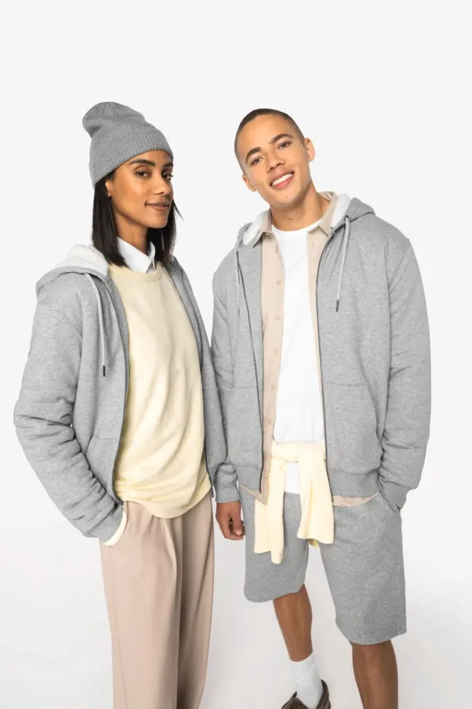 NS460-24_2026 - Hidalgo-werbeartikel Ecologische uniseks sweater met rits en sherpavoering — productfoto 3