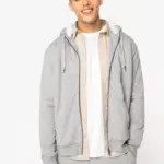 Ecologische uniseks sweater met rits en sherpavoering — productfoto 4