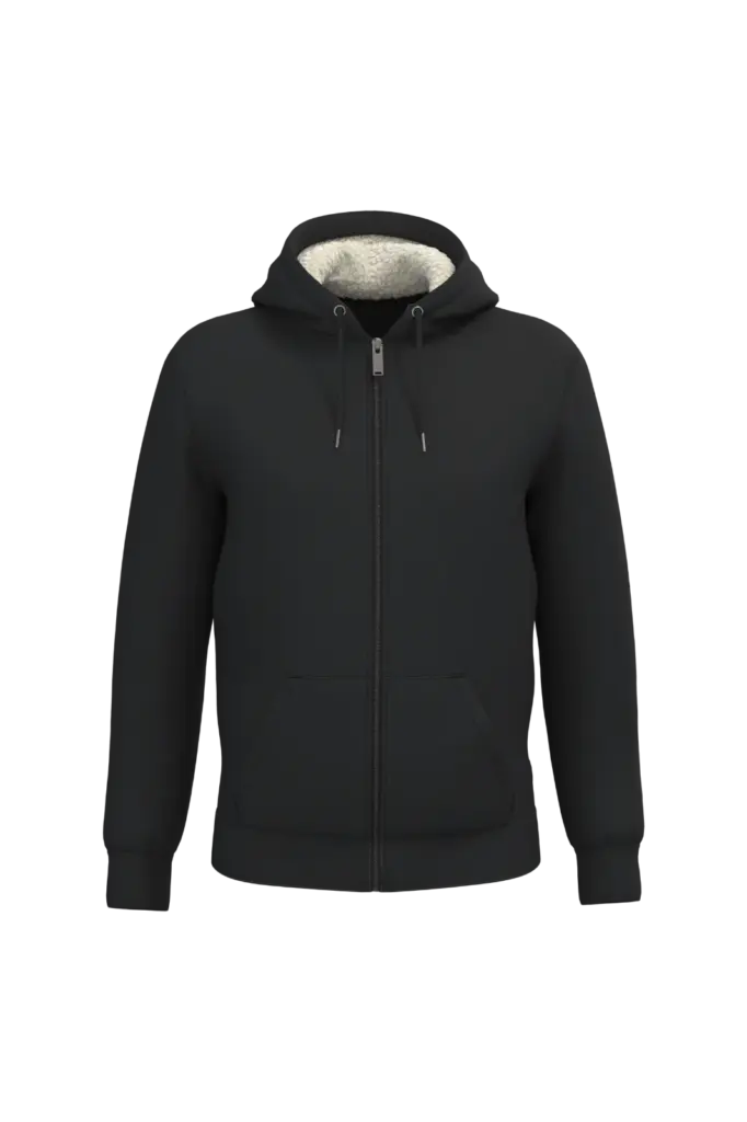 Ecologische uniseks sweater met rits en sherpavoering, black — productfoto 6