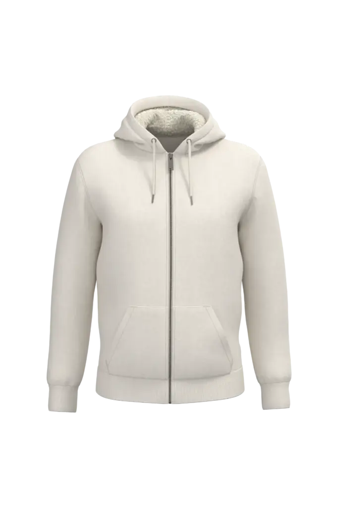 Ecologische uniseks sweater met rits en sherpavoering, ivory — productfoto 7
