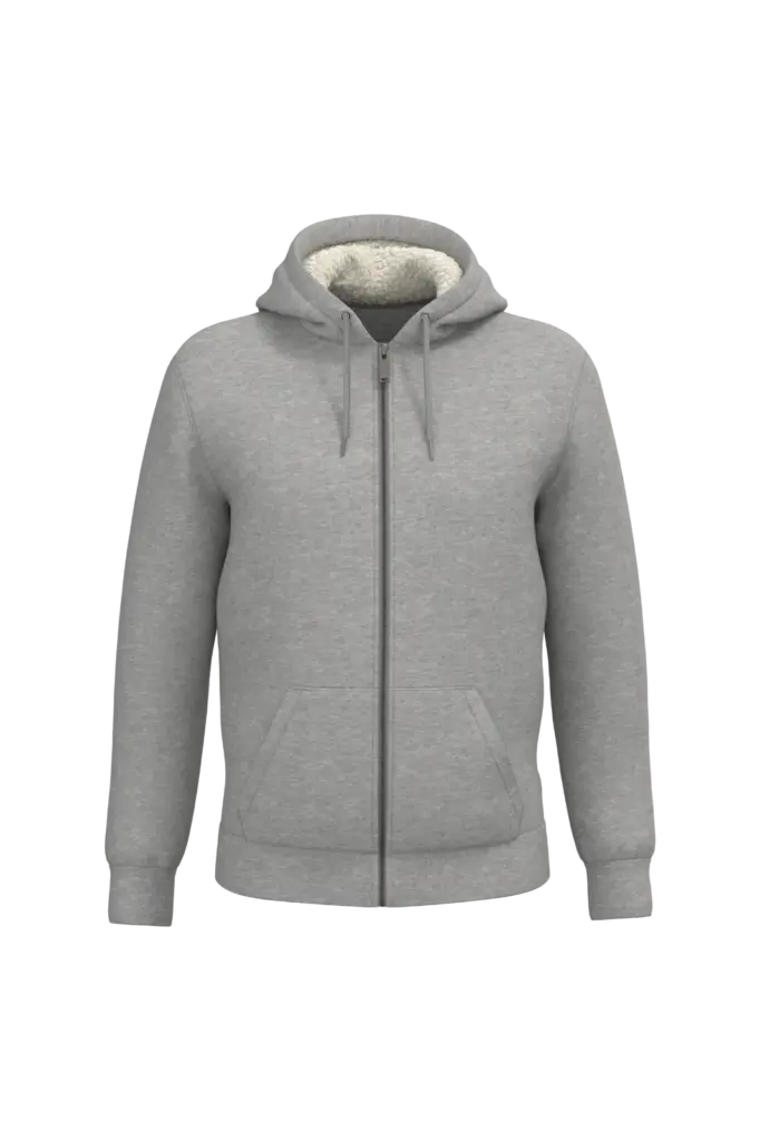 Ecologische uniseks sweater met rits en sherpavoering, moon grey heather — productfoto 8
