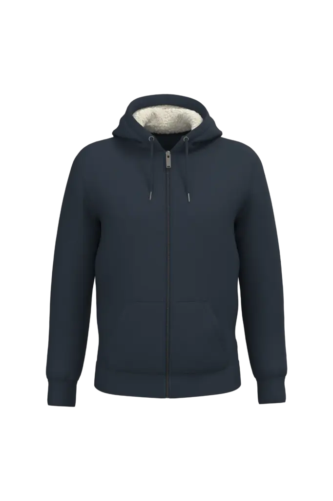 Ecologische uniseks sweater met rits en sherpavoering, navy blue — productfoto 9