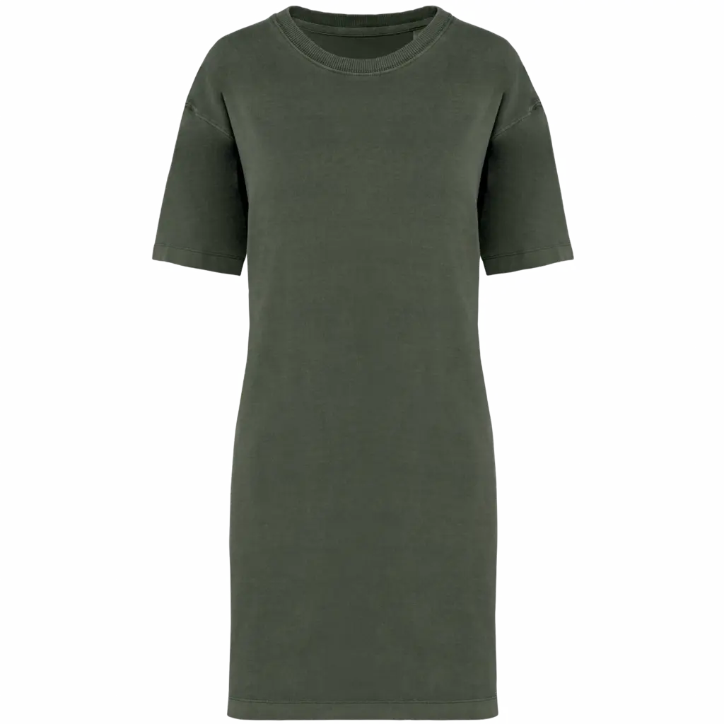 Ecologische verwassen T-shirtjurk, washed organic khaki — productfoto 9