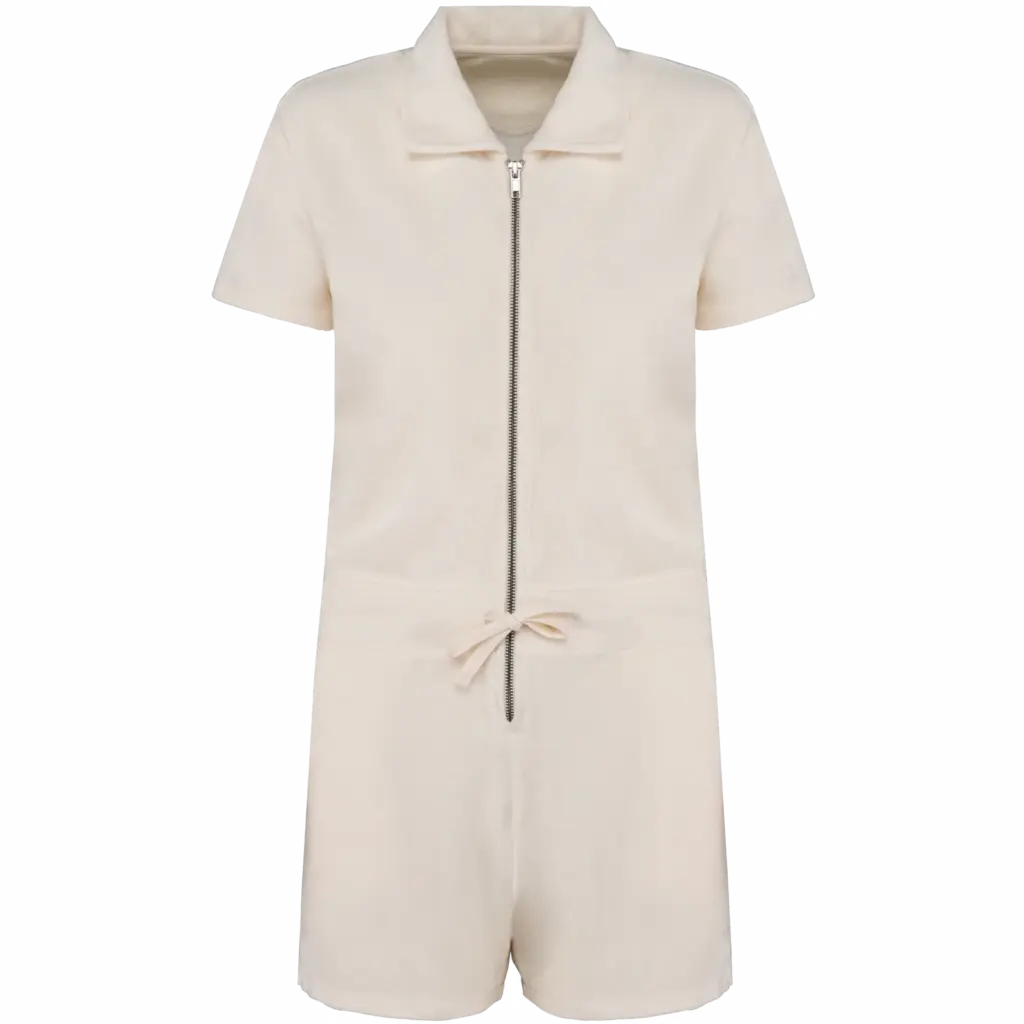 Ecologisch badstof jumpsuit voor dames, ivory — productfoto 6