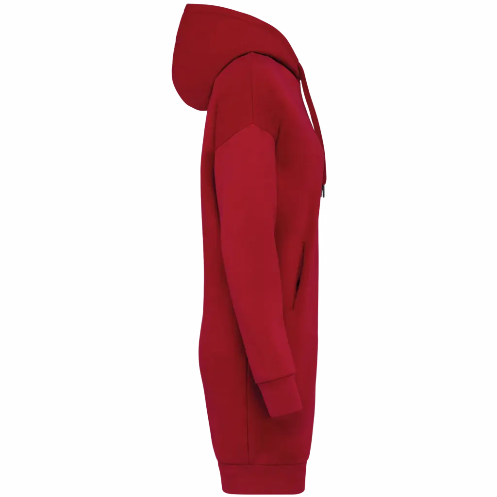 Ecologische sweaterjurk met capuchon, hibiscus red — productfoto 7