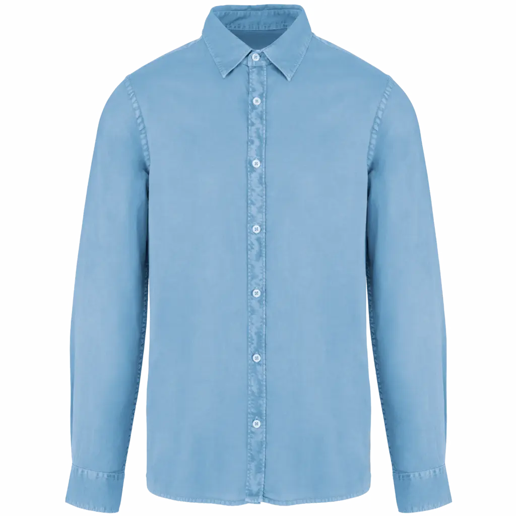 Ecologisch verwassen herenoverhemd, washed cool blue — productfoto 6