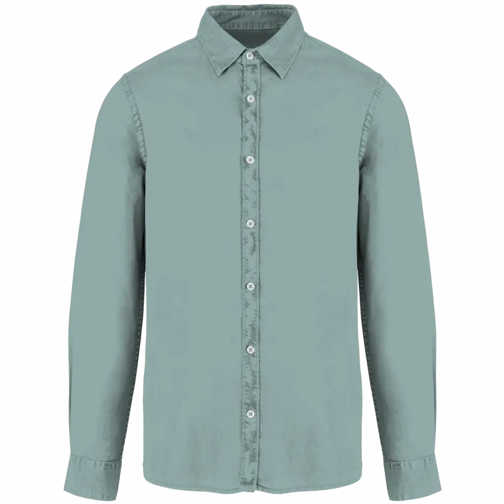 Ecologisch verwassen herenoverhemd, washed jade green — productfoto 7