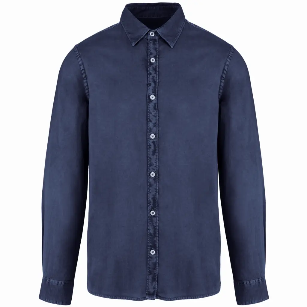 Ecologisch verwassen herenoverhemd, washed navy — productfoto 9