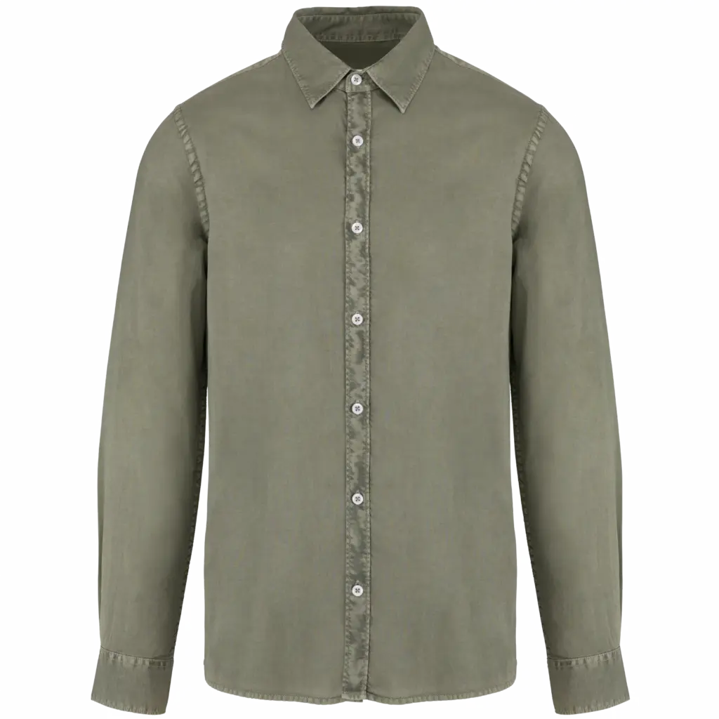 Ecologisch verwassen herenoverhemd, washed pale khaki — productfoto 10
