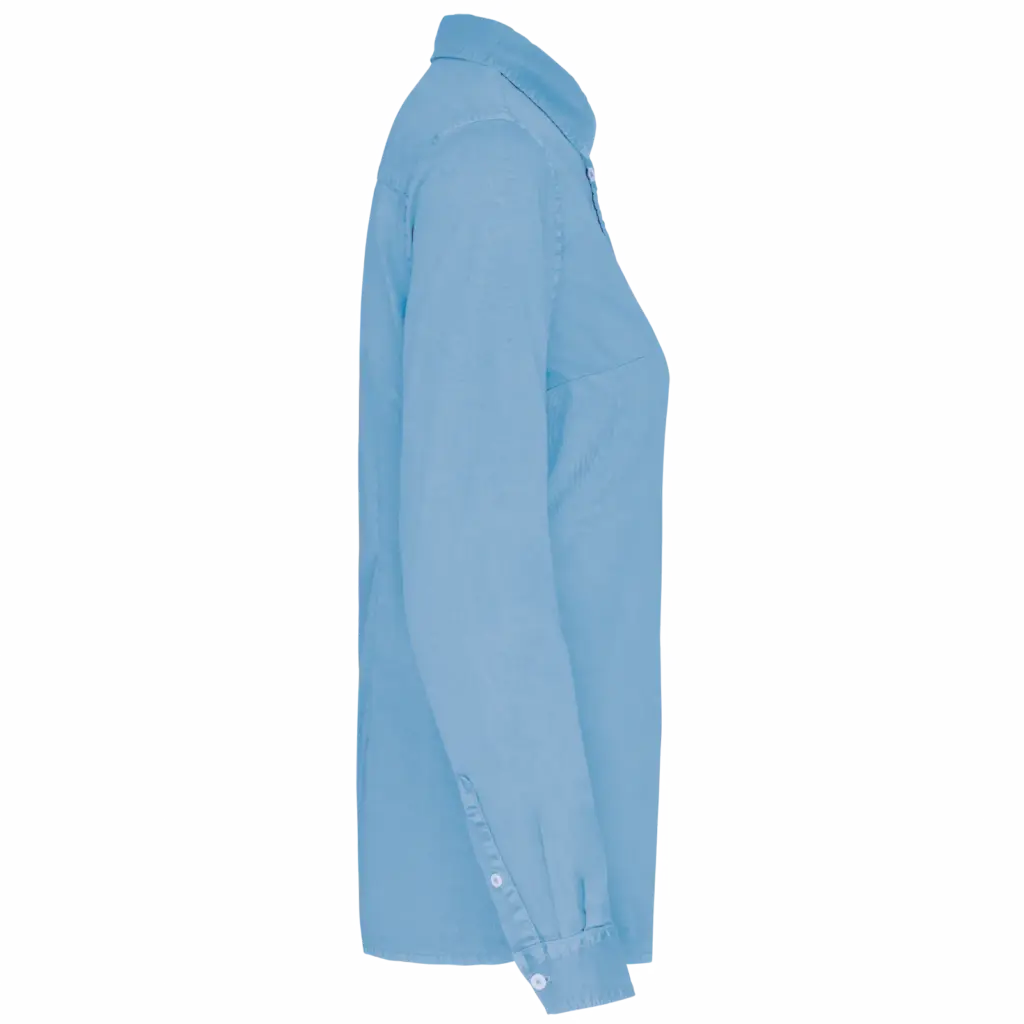 Ecologisch verwassen damesoverhemd, washed cool blue — productfoto 5