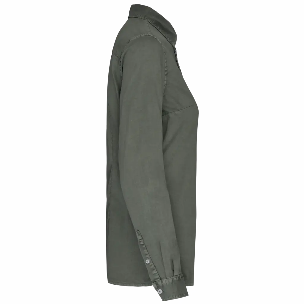 Ecologisch verwassen damesoverhemd, washed pale khaki — productfoto 9