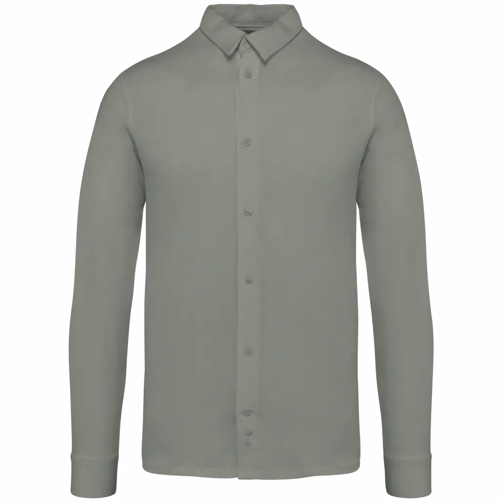 Ecologisch herenoverhemd van jersey, almond green — productfoto 6