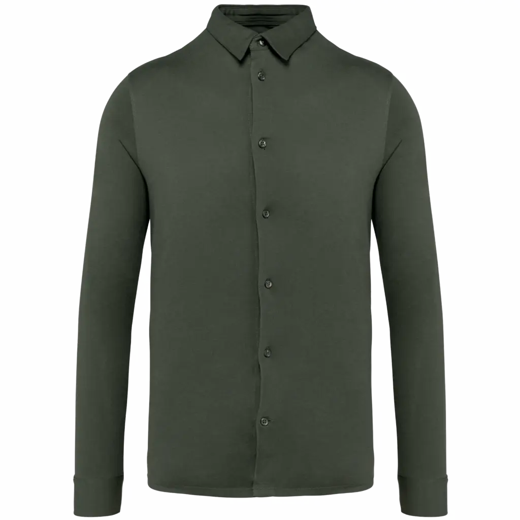 Ecologisch herenoverhemd van jersey, organic khaki — productfoto 9