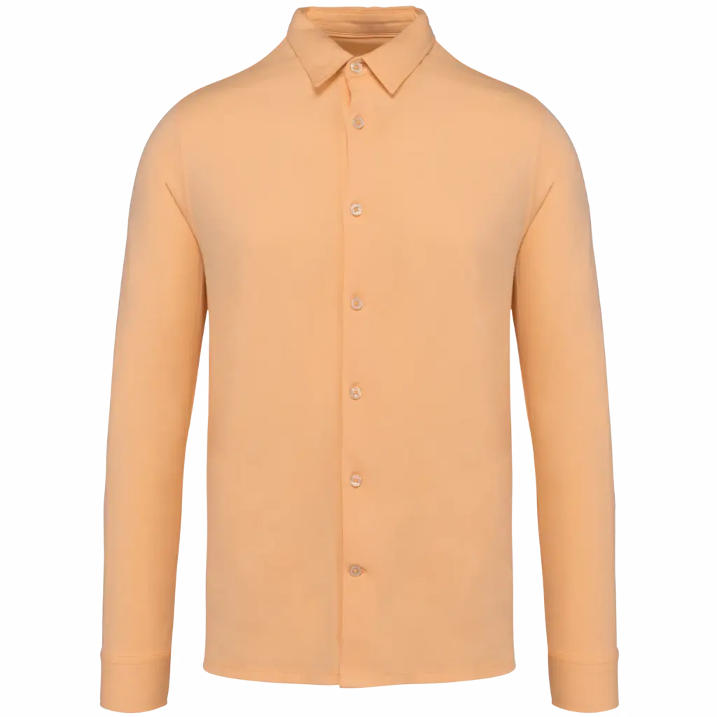 Ecologisch herenoverhemd van jersey, pastel apricot — productfoto 10