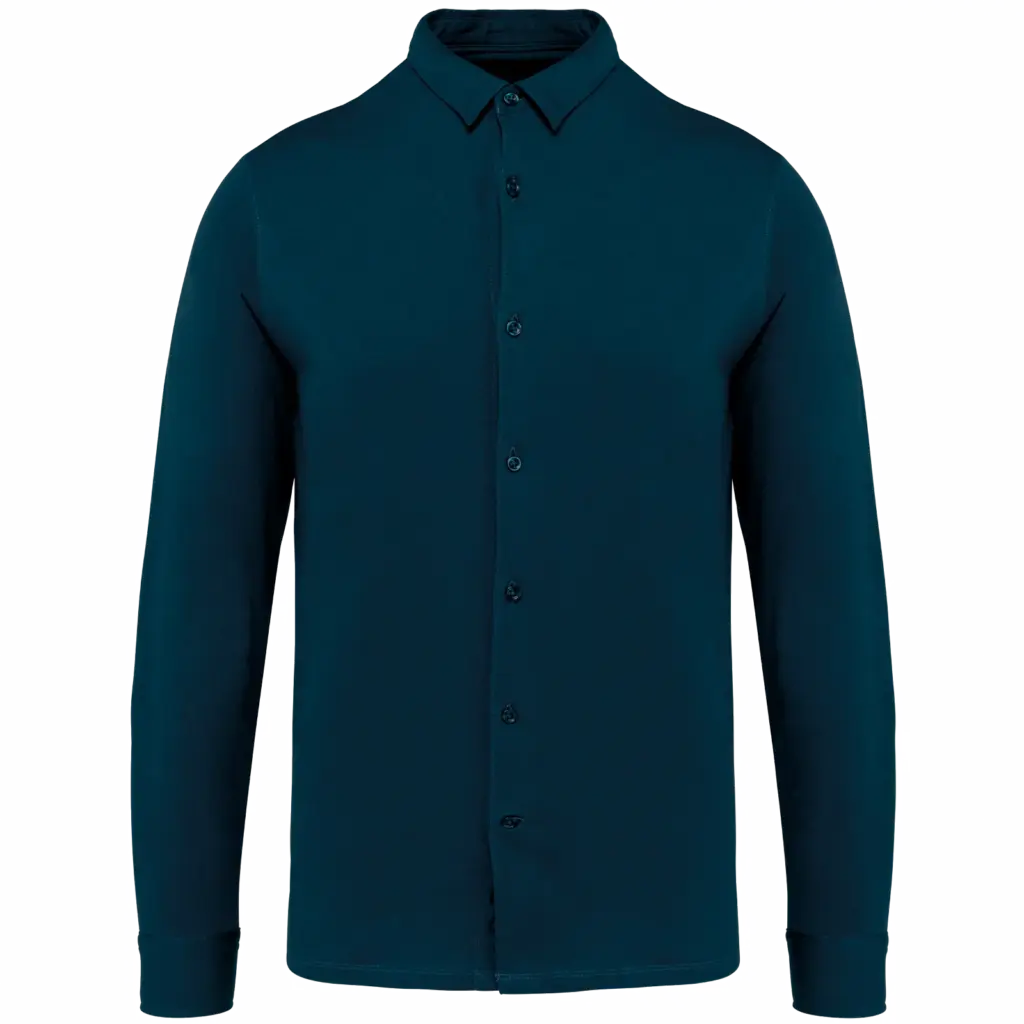 Ecologisch herenoverhemd van jersey, peacock blue — productfoto 11