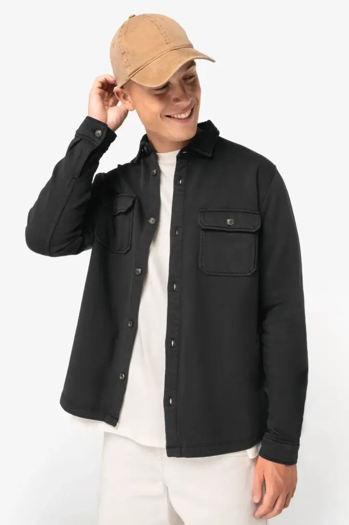 Ecologisch verwassen herenoverhemd in geborsteld fleece — productfoto 3