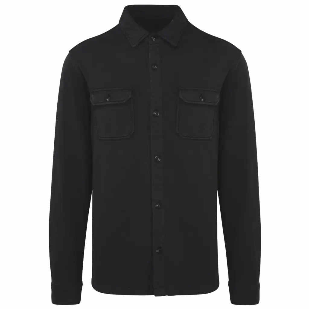 Ecologisch verwassen herenoverhemd in geborsteld fleece, washed black — productfoto 6