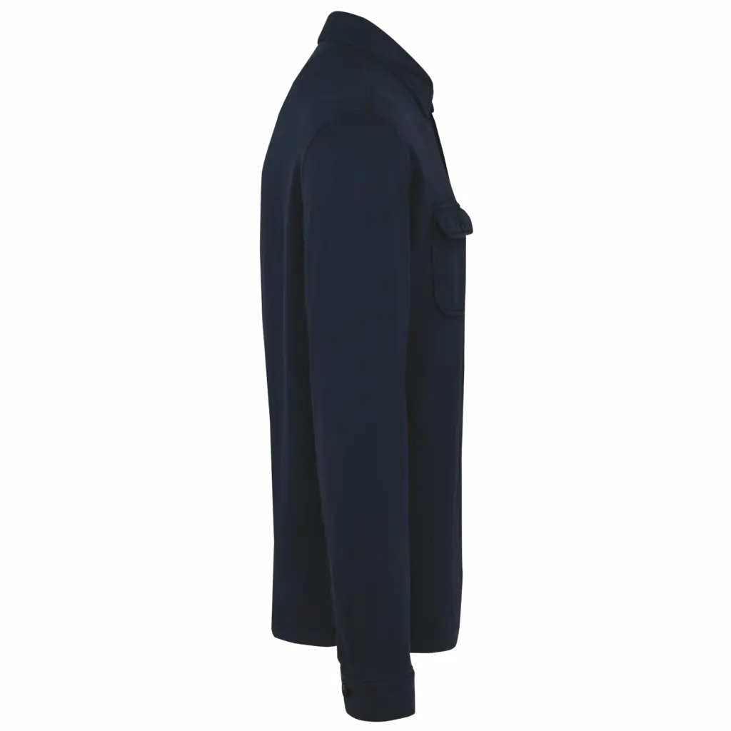 Ecologisch verwassen herenoverhemd in geborsteld fleece, washed navy blue — productfoto 6