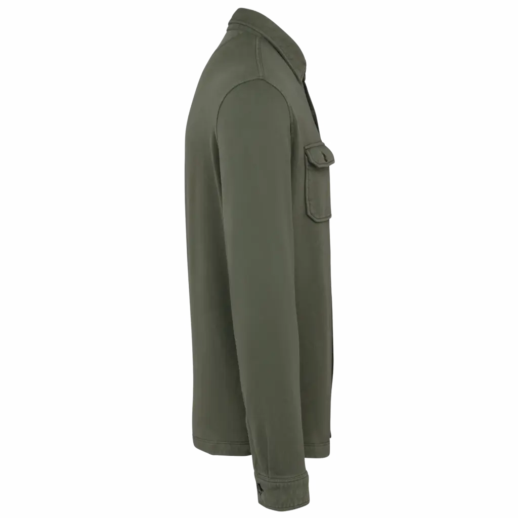 Ecologisch verwassen herenoverhemd in geborsteld fleece, washed organic khaki — productfoto 7