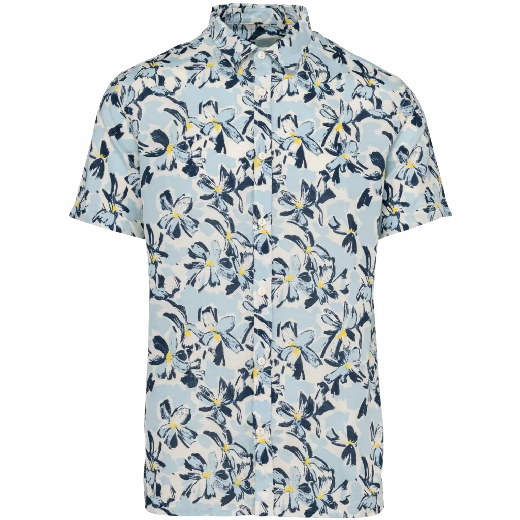 Herenoverhemd met plantenmotief, ivory floral blue — productfoto 6