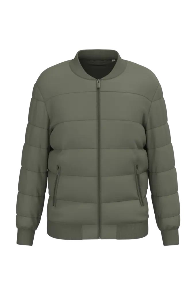 Ecologisch gewatteerd uniseks jack met teddykraag, organic khaki — productfoto 7