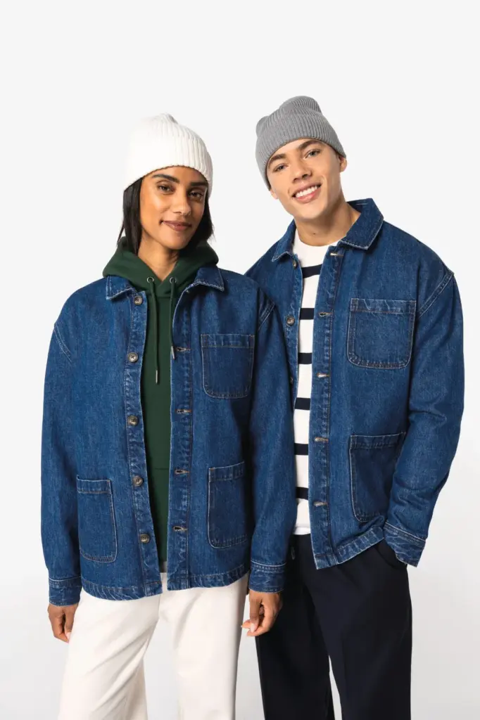 Ecologische uniseks jeansjas met afhangende schouders