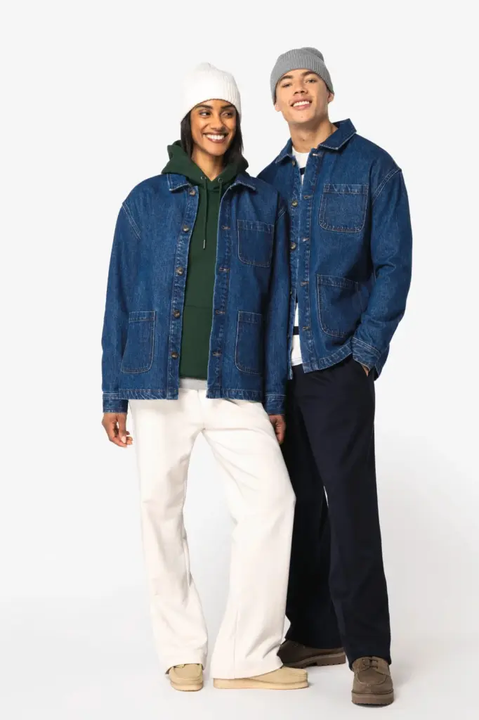 NS614-14_2026 - Hidalgo-werbeartikel Ecologische uniseks jeansjas met afhangende schouders — productfoto 2