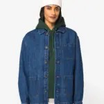 Ecologische uniseks jeansjas met afhangende schouders — productfoto 4