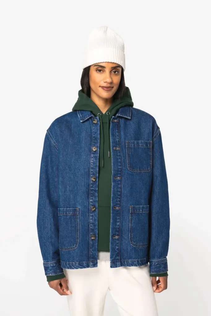 NS614-6_2026 - Hidalgo-werbeartikel Ecologische uniseks jeansjas met afhangende schouders — productfoto 4