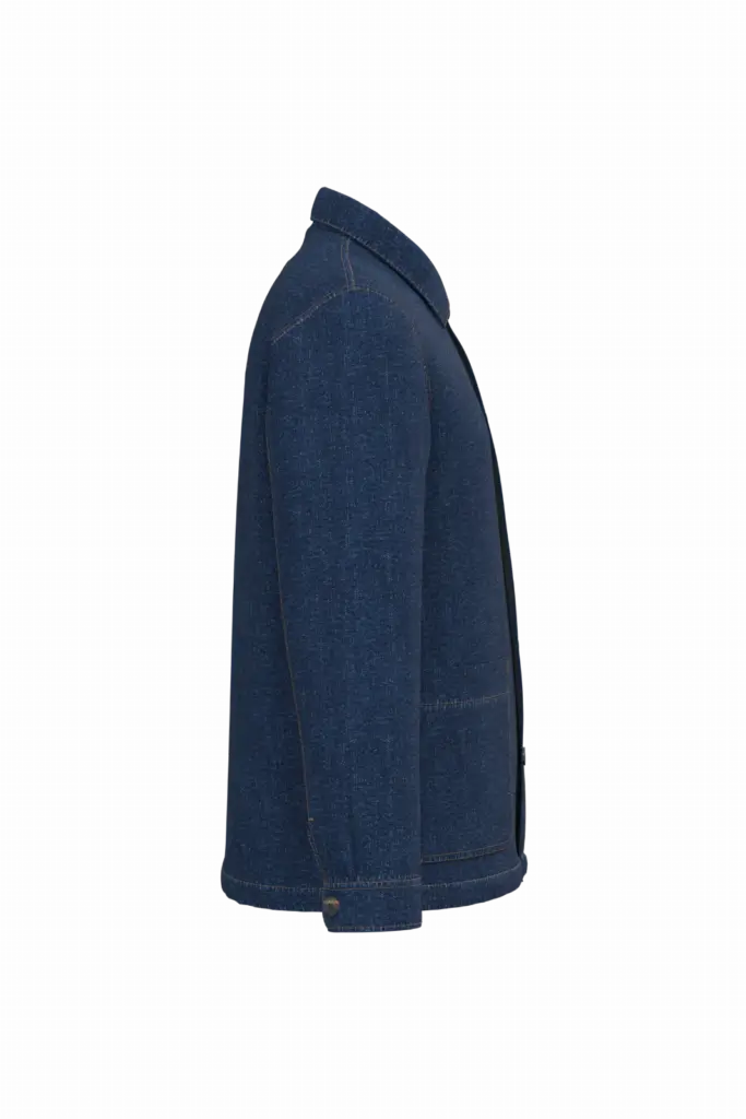 PS_NS614-S_DENIM - Hidalgo-werbeartikel Ecologische uniseks jeansjas met afhangende schouders, denim — productfoto 5