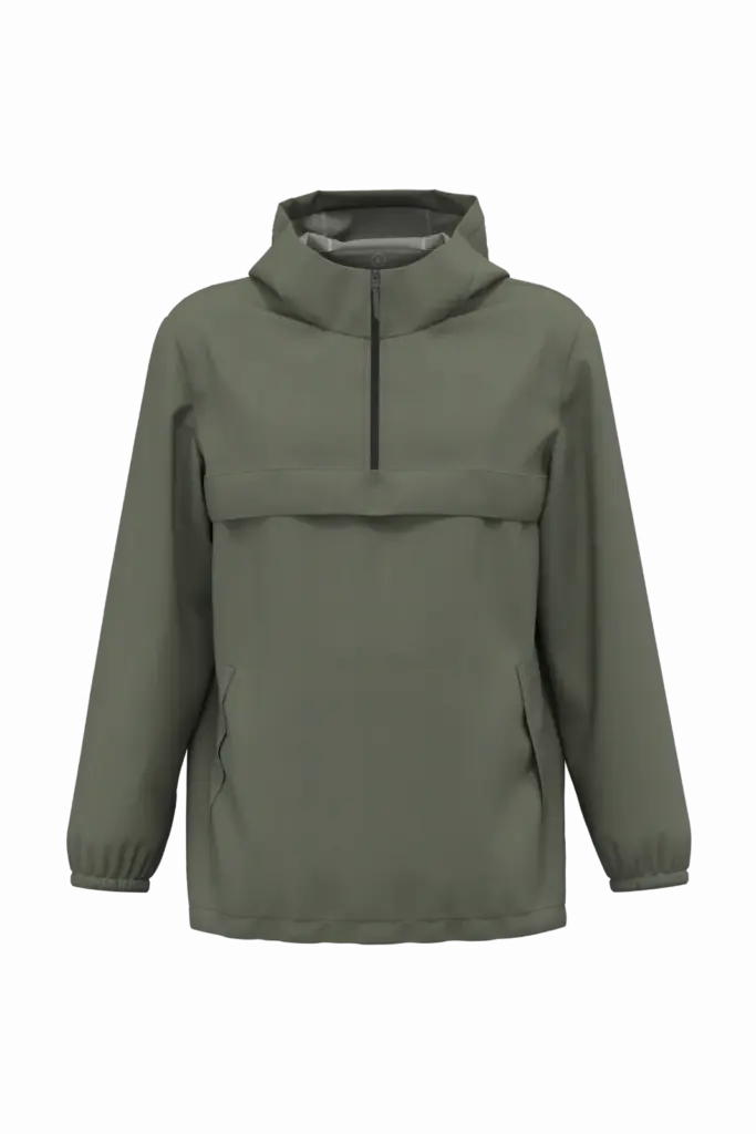 Ecologisch waterdicht uniseks windjack met kwartrits, organic khaki — productfoto 8