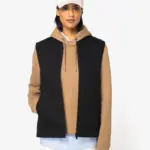 Ecologische gevoerde uniseks bodywarmer van twill met teddykraag — productfoto 4