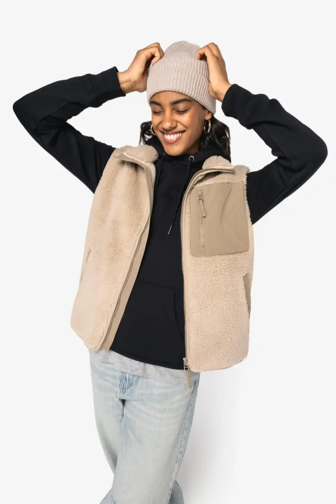 Ecologische uniseks bodywarmer van sherpa — productfoto 3