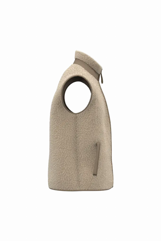 Ecologische uniseks bodywarmer van sherpa, wet sand / driftwood — productfoto 7