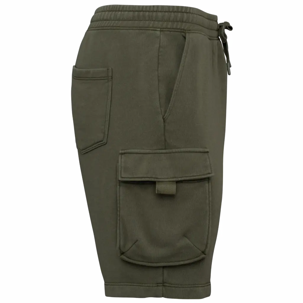 Duurzame verwassen herencargoshort van French Terry, washed organic khaki — productfoto 7