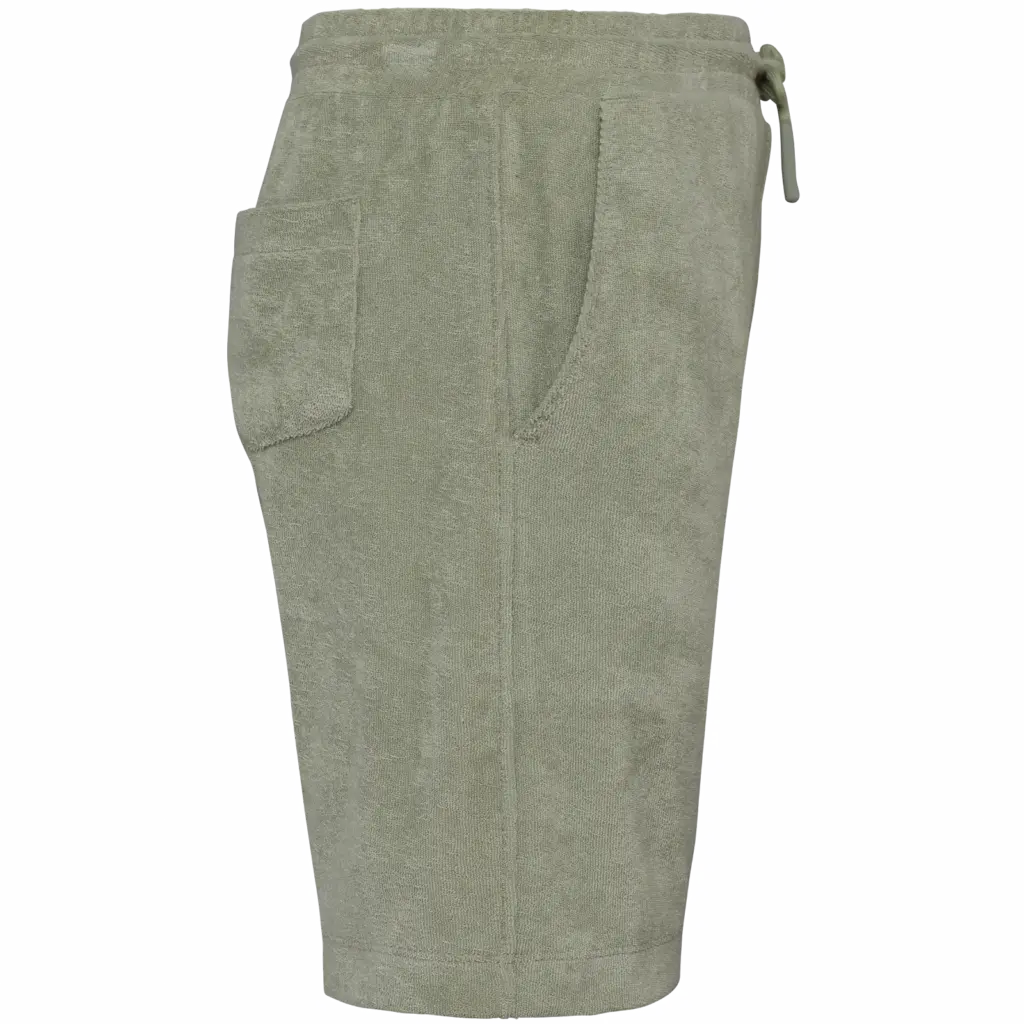 Ecologische badstof jongensshort, almond green — productfoto 2