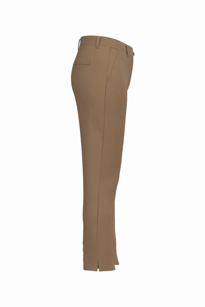 Ecologische enkellange chinobroek dames, dark camel — productfoto 7